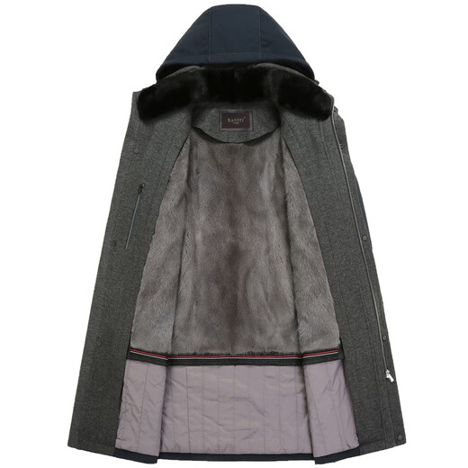 
Caniti mid-length men's sapphire mink liner with hat parka winter warm coat business casual fur dark blue L