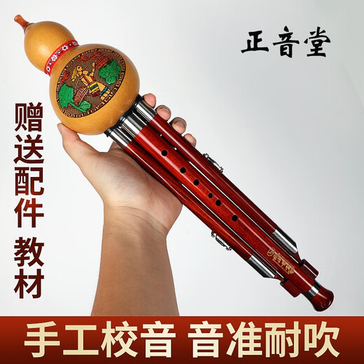 Zhengyintang Hulusi Yunnan Musikinstrumente für Erwachsene professionell spielen Doppelton-Mahagoni-Erleichterung Drei-Ton-Model für Kinder Anfänger Professionelle Mahagoni-Tube B-Flat