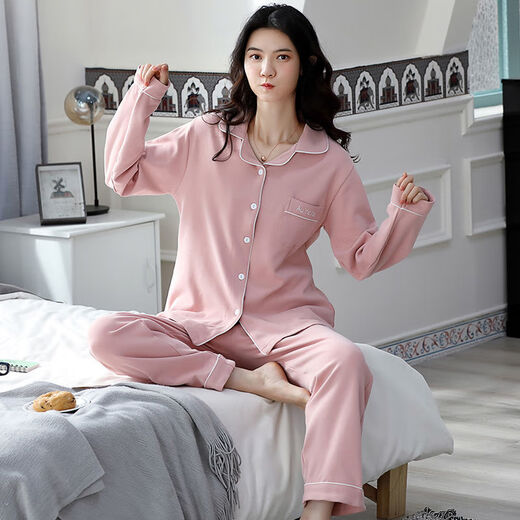 莫代尔长袖睡衣女春秋季棉款大码宽松年新款休闲家居服纯色套装 12809 L (100-120斤)