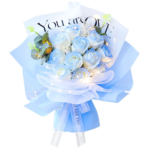 Spend time crushed ice blue roses dried bouquet immortal flowers artificial flowers for girlfriend to express love 214 Valentine's Day birthday gift 11 crushed ice blue roses + eucalyptus