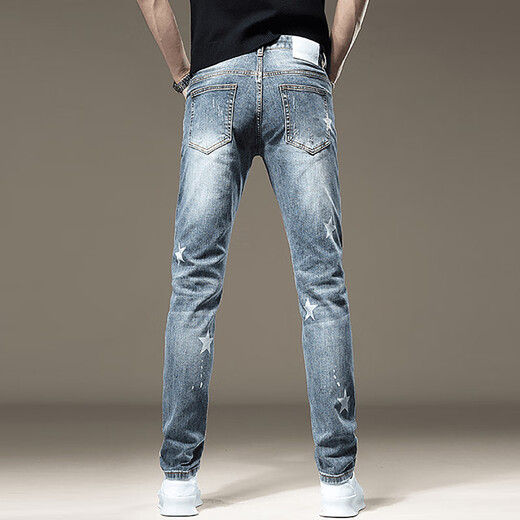 JEEP SPIRIT牛仔裤男高端复古夏季新款韩版轻奢弹力修身休闲小脚长裤 DQ-1369蓝色 32