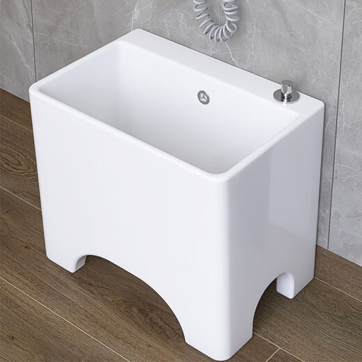 Renjuyi customized ceramic mop pool balcony mop pool high-foot large floor-standing household bathroom mop T59 with overflow one-button drainage + faucet