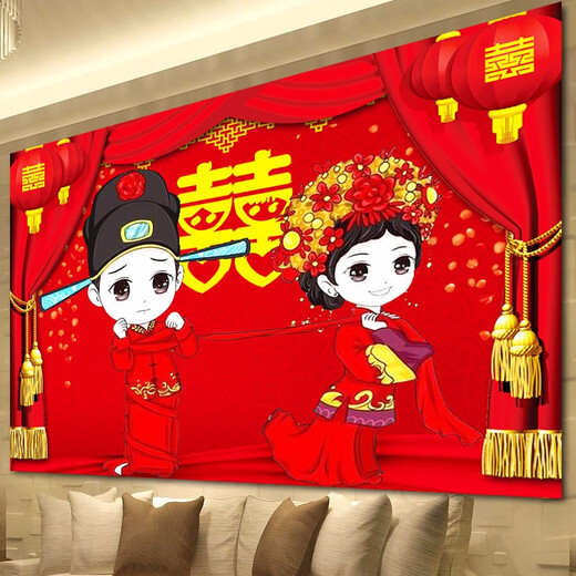 伊人5d钻石画结婚礼物满钻手工贴钻画2024新款客厅卧室中国婚礼钻石绣 实惠【油画布】炫彩钻石画 【80x60cm】T1048 中国婚礼-2