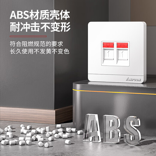 安普康（AMPCOM）网络插座 双口RJ45全面屏CAT678类网线口模块面板 86型RJ11电话二位电脑网口信息母座 AM8602GY
