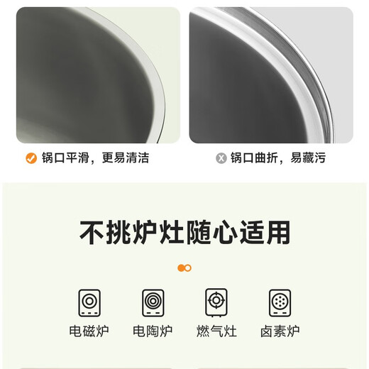 SUPOR hot pot 304 stainless steel double bottom thickened soup pot household hot pot easy to clean mutton open flame induction cooker universal ST28AA6-W (white) 28cm