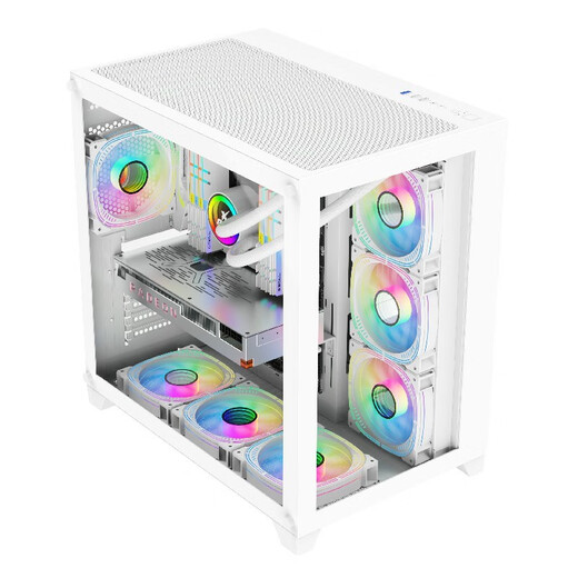 EVESKY Sea View Room PRO Computer Case Game Case Desktop Computer Main Case (Tempered Glass/Left and Right Partitions/360 Water Cooling/ATX Motherboard/40 Series Graphics Card) Sea View Room PRO-White + 10 Twilight Colorful Fans