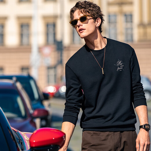 
Mr. Bu Bu’s thin base sweatshirt for men’s retro printed round neck pullover new long-sleeved top KT15686 Clearance Graphite Black 2XL (185)