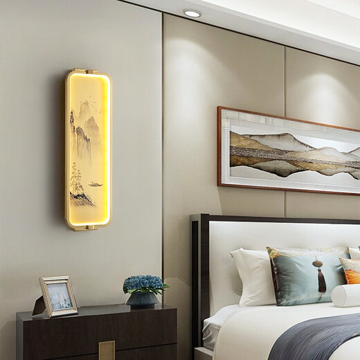 灯乔全铜新中式壁灯客厅背景墙灯铜雕刻珐琅彩过道书房卧室床头灯9866 岁岁平安-三色光【全铜+浮雕】