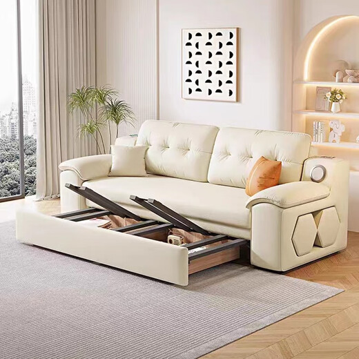 Xiangyu Leichtes Luxusklappfaltsofa Bett Dual-Purple kleine Wohnung Internet Promi Model Teleskop Bett Balkon Schlafzimmer Einzelfunktionsofa Bett bequemer Latex Modell Außendurchmesser: 1,5 Meter + USB + Lautsprecher [kein Aufbewahrung]