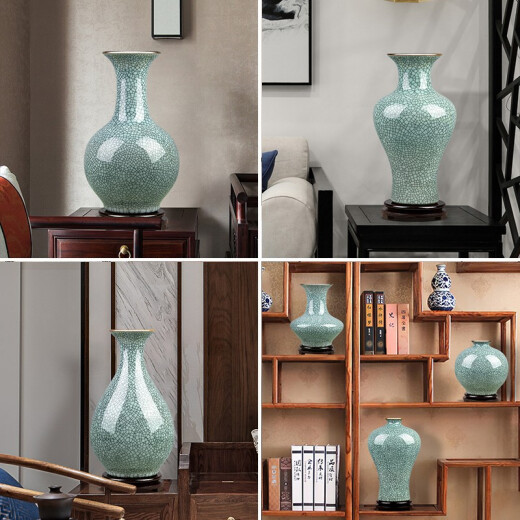 傲世景德镇陶瓷器仿古中式花瓶工艺品客厅摆件艺术品玄关博古架装饰品 仿古裂纹石榴瓶+底座+证书