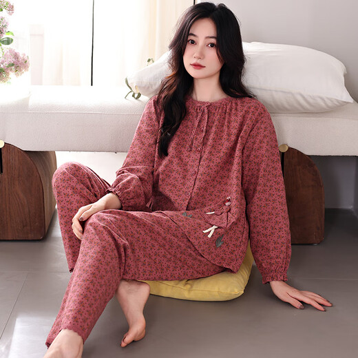 美即莱（MEIJILAI）睡衣女春秋季纯棉长袖薄款女士家居服全棉秋天新款宽松可外穿套装 1518 L（身高160-165体重110-120）