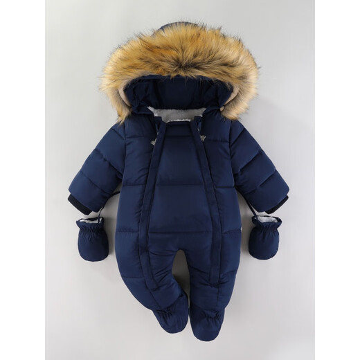 Ha Meng Deer baby jumpsuit hooded plus velvet thickened infant and toddler jumpsuit 2025 winter new style jumpsuit HY thick climbing double zipper beige 66cm 66 size recommended 0-3 months