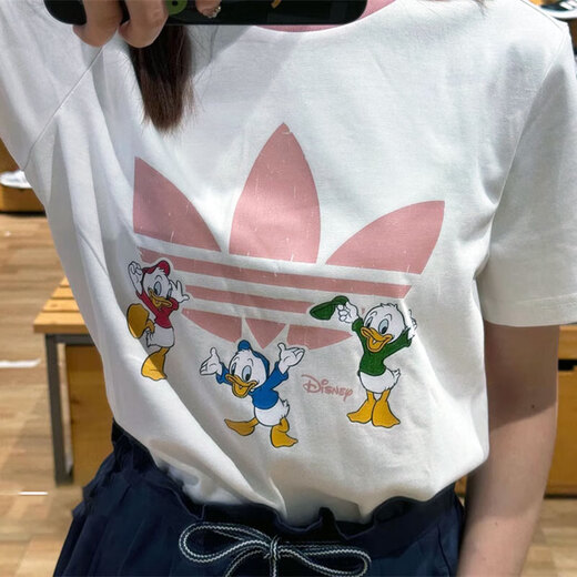 
Adidas 3D short-sleeved T-shirt women's 2025 summer new Disney joint sports casual wear round neck top JP1428 white M