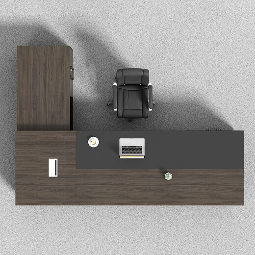 Dilin boss desk desk supervisor manager desk simple modern office furniture leadership table and chair combination single executive desk ebony wood with iron gray (long cabinet on the right) 2 meters including double side cabinets + chairs + 2.4 meters bookcase