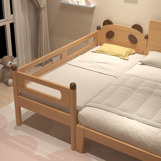 Aijia Intelligent Manufacturing Supports customized children's bed splicing bed solid wood with guardrail baby bed beech wood widened small bed Yanbian single bed Three-sided guardrail [wood wax oil] 180*80*40