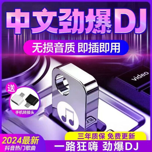 LZJV2024车载音乐U盘DJ重低音环绕劲爆舞曲网红酒吧完整版串烧嗨曲MP3 赠Type-c转换头-黑胶音质-即插 完整版1381首歌曲 38部视频