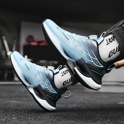 Nuevos zapatos deportivos de verano Autumn e invernal de otoño e invierno botón de giro Running Zapatos ultra ligeros Atacos y zapatos transpirables Hombres 9887 LIGHTA AZUL [superficie de cuero] 42
