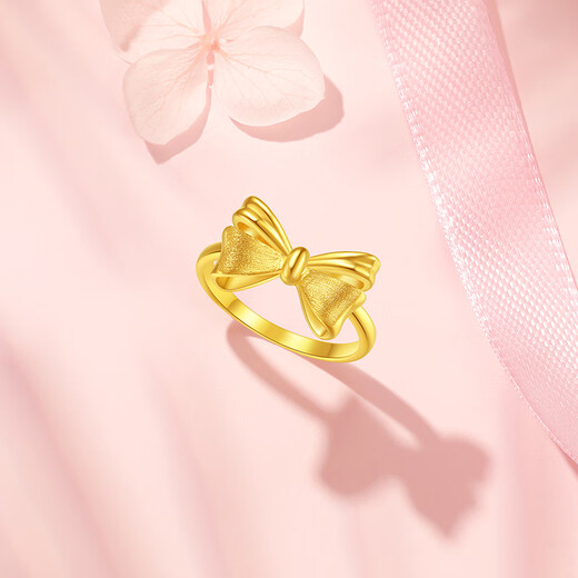 Chao Acer Romantic Bow Gold Ring Women's Pure Gold Bracelet Hard Gold Gift for Girlfriend Anniversary Birthday Gift F Women's No. 16