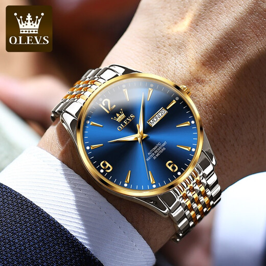 OLEVS Swiss certified brand watch men's mechanical watch fully automatic men's watch double calendar luminous waterproof high-end men's watch OLEVS-9928-steel belt blue
