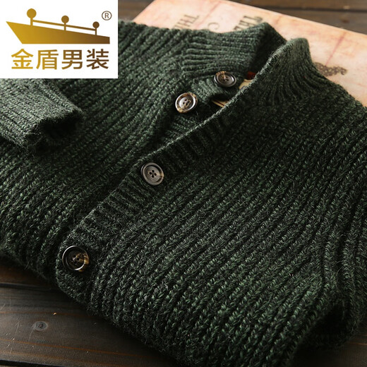 Golden Shield Wool Cardigan Italian Station Men's Autumn and Winter Thickened Knitted Sweater Jacket Green M (130-145Jin Jin equals 0.5kg)
