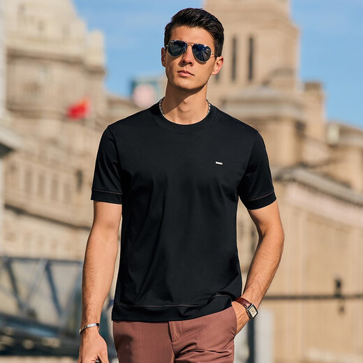 Mr. Bu Brand Logotipo redondo Camiseta de algodón de algodón Moda de algodón y ropa de verano para hombres de manga corta al 2012052 Black L (175)
