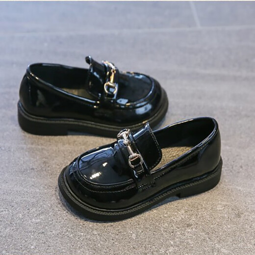 Yupinjia Girls' Leather Shoes British Retro Style Spring and Autumn New Children's Soft Soled Princess Shoes British Retro Single Shoes 5-10 Years Old Black 31 Inner Length 19cm