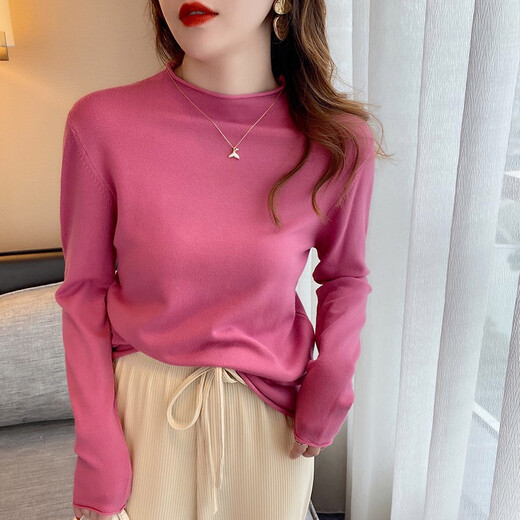Feili Mushang Fashionable Half-Turnneck Sweater for Women in Autumn and Winter Design Thin Slim Slim Long Sleeve Top Base Sweater 681 White M