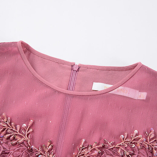Ma Tiannu Spring and Summer New Pink Embroidered Lace Short Sleeve Dress Gown Hip MTS738DR0 Pink S