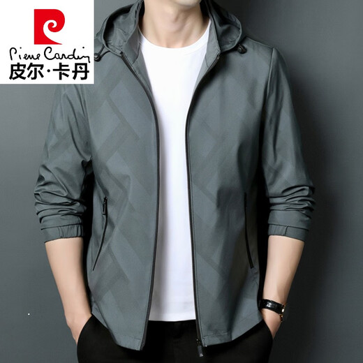 Pierre cardin high-end spring and autumn jacket men's thin style, middle-aged and young, fashionable, casual and versatile removable hooded top K12127 black (removable cap) 190/3XL