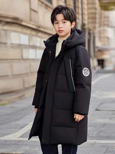 ABC KAIA medium and large children's down jacket boys and girls extra long 2024 new winter thickened children's clothing cold-proof jacket trend black (boys) 160