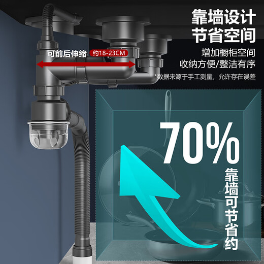 洗菜盆下水管厨房下水套装洗碗池水槽下水道排水管双槽配件9227 后置式节省空间水槽双槽下水
