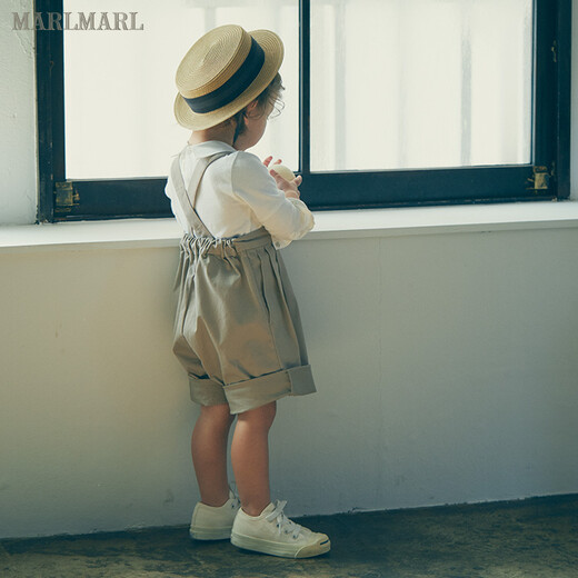 MARLMARL男女儿童中性背带裤短裤两穿裤子纯色 shorts01卡其 fukusa礼品包装灰色 48 cm(52-100cm)
