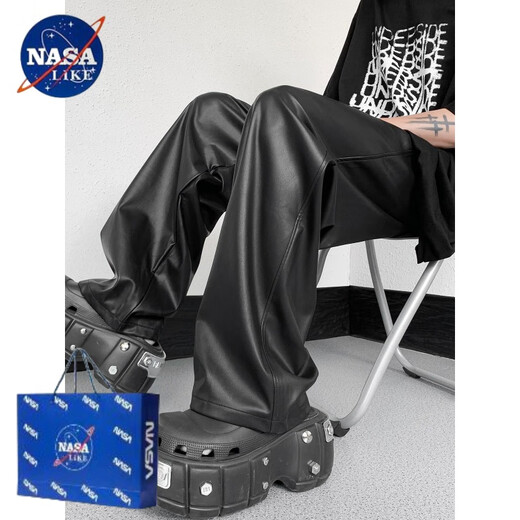 NASALIKE重磅美式痞帅机车皮裤男春秋季oversize高级感宽松休闲百搭阔 黑色 (高质量款) L