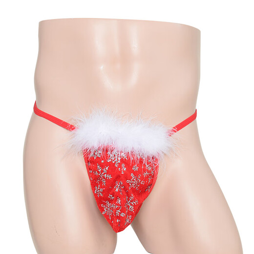 ROSELEX confidential delivery men's sexy thong plush temptation butt lift intercourse without taking off sexy snowflake red one size