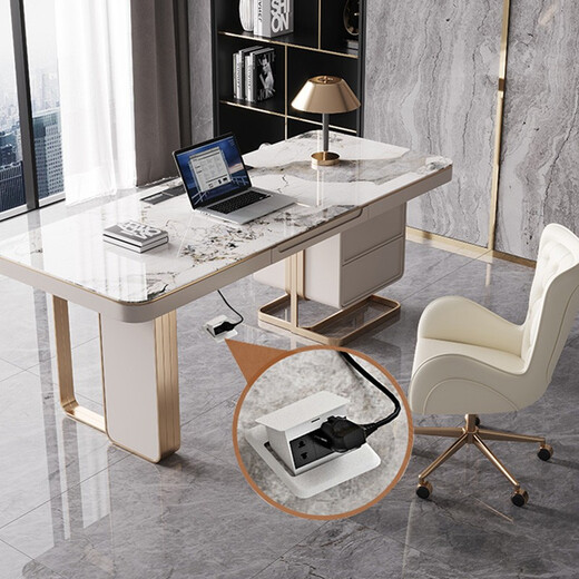 Jiangjixuan light luxury high-end Italian slate study computer desk and chair combination modern simple large and small apartment calligraphy and painting desk home furniture bedroom bright slate calligraphy desk bright slate desk + book chair 140*70*75