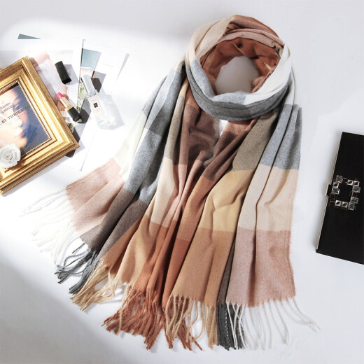 Shanghai Story Scarf Women's Autumn and Winter Office Air-conditioned Room Summer Imitation Cape Shawl Dual-Purpose Fashionable Style Cape Thin Section 1# Rice Camel Check