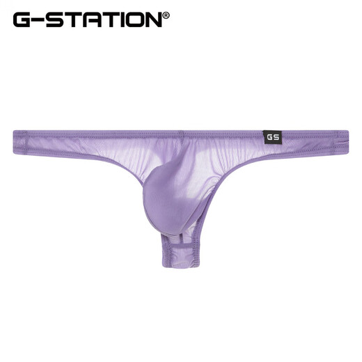 G-STATION ultra-thin striped men's thong, soft, comfortable, breathable, quick-drying, sexy tight underwear, size small, magenta L