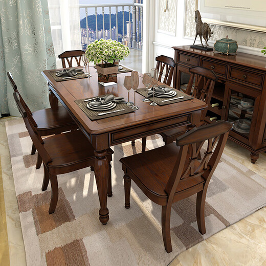 Kafanluo American country solid wood dining table restaurant dining table retro small apartment dining table and chair combination ash wood single sideboard all solid wood