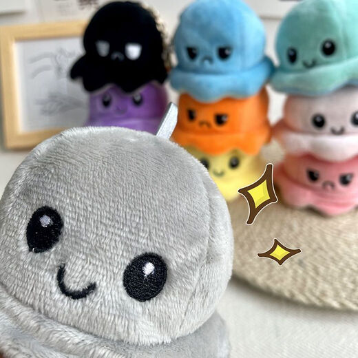 Aseblarm Flip Face Changing Little Octopus School Bag Pendant Doll Cute Keychain Pendant Creative Backpack Doll Bag Pendant Purple to Green + Keychain Flip Doll Pendant 1 with Keychain