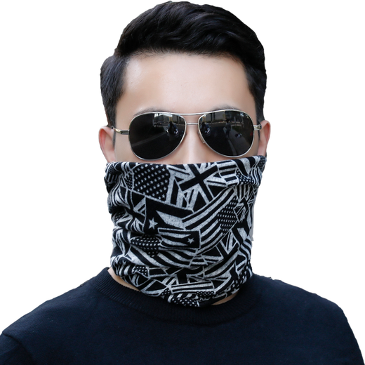 
KAROND men's scarf anti-neck cover spring and autumn summer warm scarf outdoor riding thin neck cover hat dual purpose [black snowflake]
