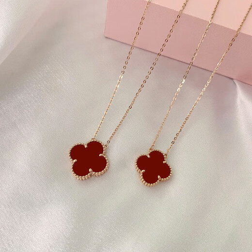 18K gold four-leaf clover necklace au750 color gold rose gold gold clavicle chain Chinese Valentine's Day gift 18K rose gold (15mm chain) red agate