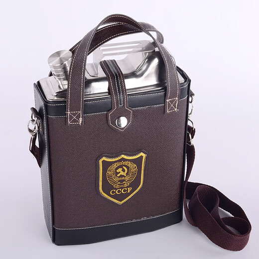 Douqujia Wine Bottle 304 Stainless Steel Portable White Wine Bottle Metal Flat Wine Bottle Outdoor Large Capacity Personalized Iron Wine Set 5Jin Jin equals 0.5kg Thickened Upgraded Style + Wine Glass Wine Leak Tote Bag