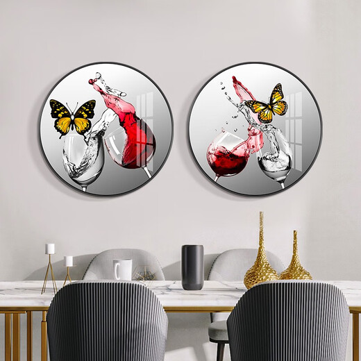 
Mo Hua Lulin Restaurant Decorative Painting Modern Simple Dining Table Hanging Painting Restaurant Mural Entrance Entrance Entrance Cabinet High-end Painting Dining Room Jiuyu Picture 05 Pair of Wine Ding Song 12354 Crystal Porcelain Painting-diameter 40 black frame (gold frame requires notes
