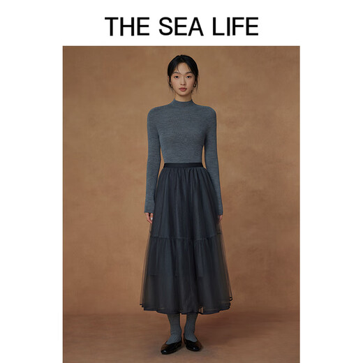 
THE SEA LIFE Ou Hai Yisheng Skirt for women 24 autumn light and delicate hazy feeling flowing mesh skirt B13117 Cloisonné Gray L