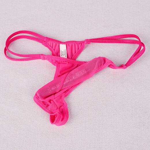 Ye Zimei men's sexy thong transparent mesh low-waisted thin strap T-pants ultra-thin see-through sexy tight underwear for men rose red one size