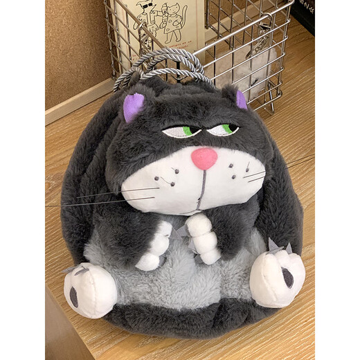 匡睿卡通路西法猫猫小书包迷你包包女包斜挎毛绒玩偶小背包可爱双肩包 灰色