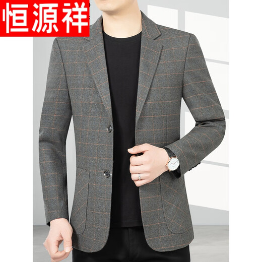 Hengyuanxiang Spring and Autumn New Casual Middle-aged Men's Suit Jacket Slim Business Small Suit Single Suit Dad's Top Gray 20208 180/XL