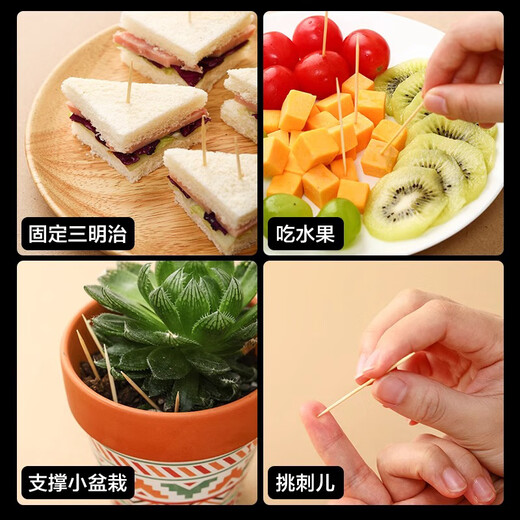 Jiamo Disposable Double-headed Bamboo Toothpicks, 200 Packed Bags, Fruit Picks, Snack Picks, Teeth Picking Sticks