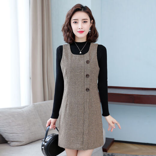 Yushida hochwertiger Wollkleid für Frauen für Frauen Neue Weste Rock Weste Basisrock mittelgroßer Herbst- und Winterkaffee [1098] (mit Taschen) S Büste 80-95 Jin [Jin ist gleich 0,5 kg] Büste 86