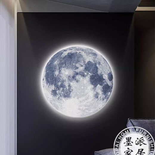 Ink style lunar living room background wall decoration painting bedroom mural round LED light painting texture painting entrance hanging painting under the moon and in front of the stars E type 50cm diameter LED light painting / remote control plug-in type